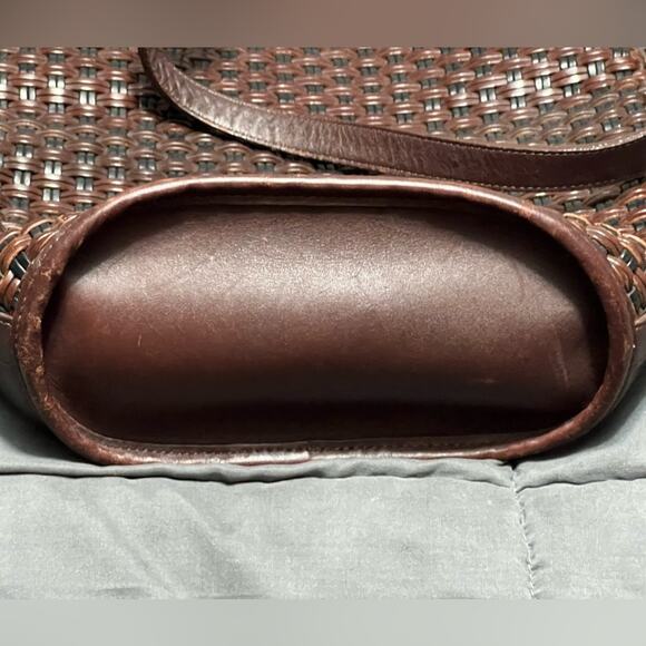 BRIGHTON Leather Bucket Bag Weave Dark Brown Handbag Purse NICE - Picture 8 of 9